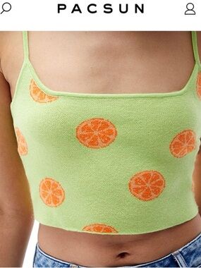 PacSun Lime Green Citrus Knit Camisole with Orange Motif
